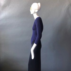Sexy Navy Blue Golden Alpaca V Neck Sweater sz S
